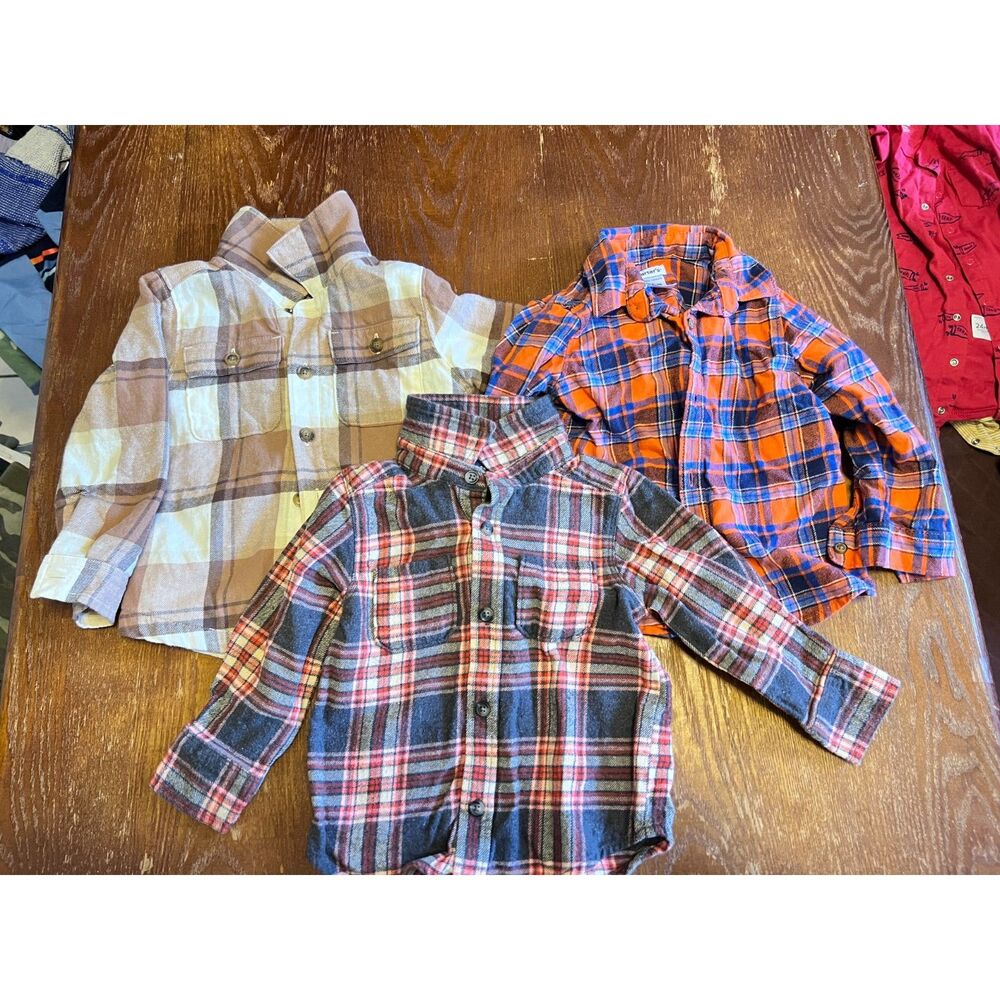 Boys 18-24M Flannel & Sweater Bundle | 3 Button-Down Shirts Casual Fall Outfits